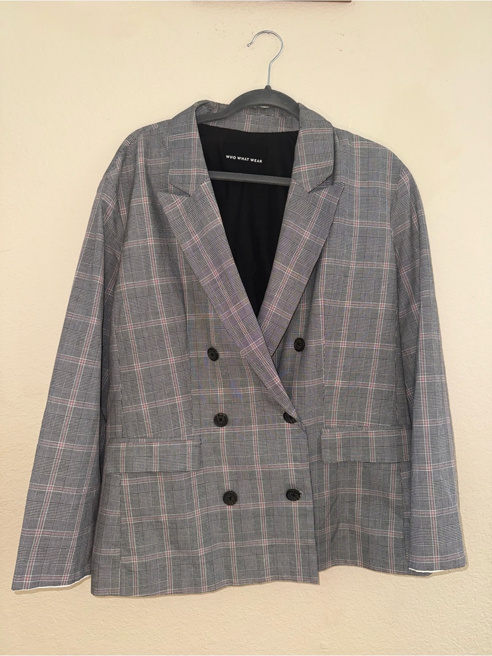 Who What Wear Women’s Gray Plaid Double-Breasted Blazer